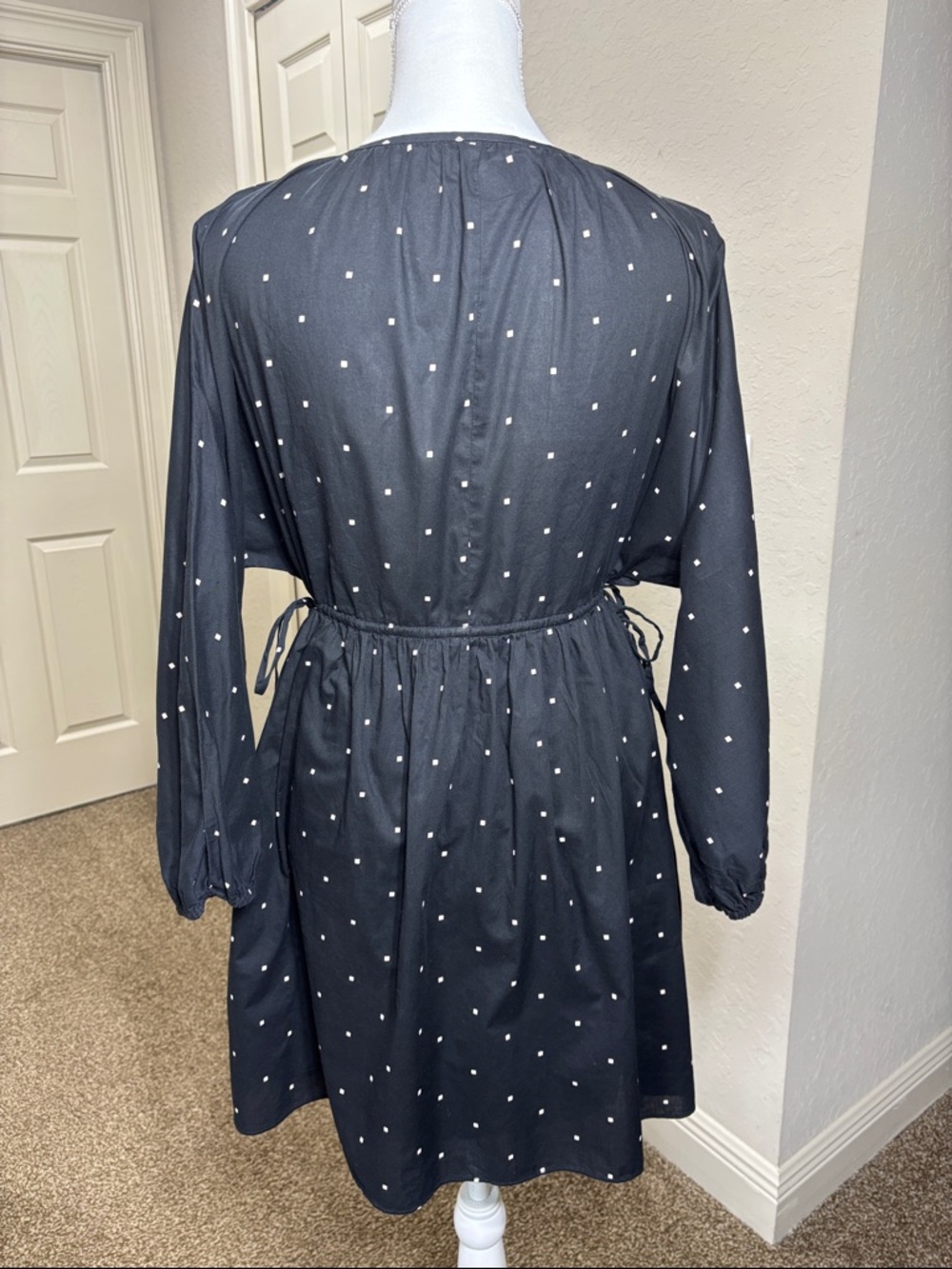 Madewell Button-Front Tie-Waist Mini Dress in Square Spot Black Size XS - Picture 6 of 8